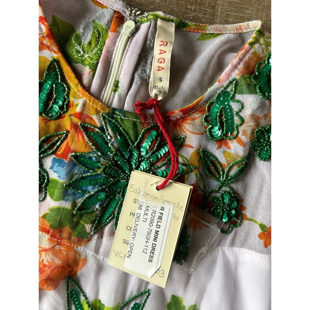 Raga Anthropologie Beaded Sequin Floral Mini Dress S Sleeveless Boho NWT - Picture 3 of 16
